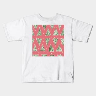 Holiday christmas tree over pink watermelon background Kids T-Shirt